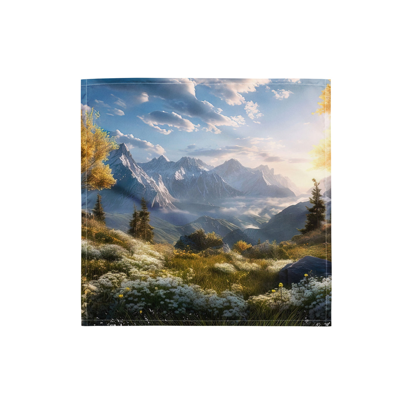 Berglandschaft mit Sonnenschein, Blumen und Bäumen - Malerei - Bandana (All-Over Print) berge xxx S