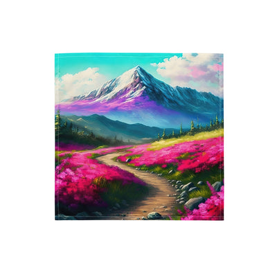 Berg, pinke Blumen und Wanderweg - Landschaftsmalerei - Bandana (All-Over Print) berge xxx S