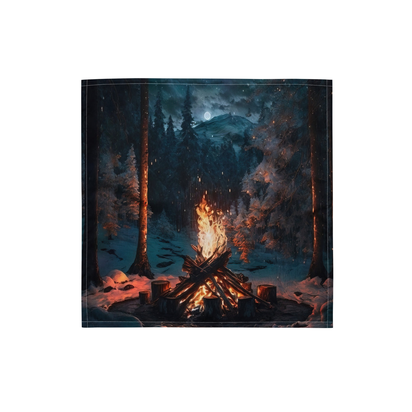 Lagerfeuer beim Camping - Wald mit Schneebedeckten Bäumen - Malerei - Bandana (All-Over Print) camping xxx S