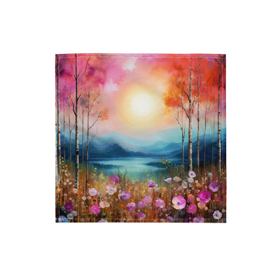 Berge, See, pinke Bäume und Blumen - Malerei - Bandana (All-Over Print) berge xxx S