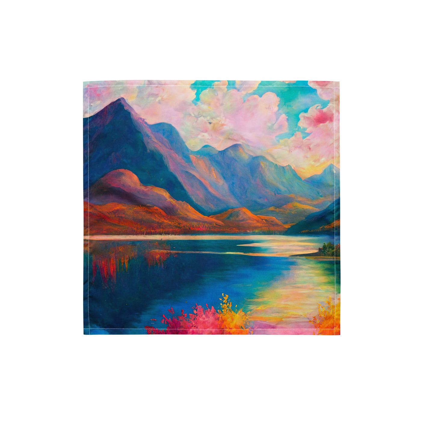 Berglandschaft und Bergsee - Farbige Ölmalerei - Bandana (All-Over Print) berge xxx S