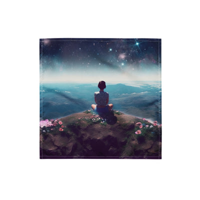 Frau sitzt auf Berg – Cosmos und Sterne im Hintergrund - Landschaftsmalerei - Bandana (All-Over Print) berge xxx S