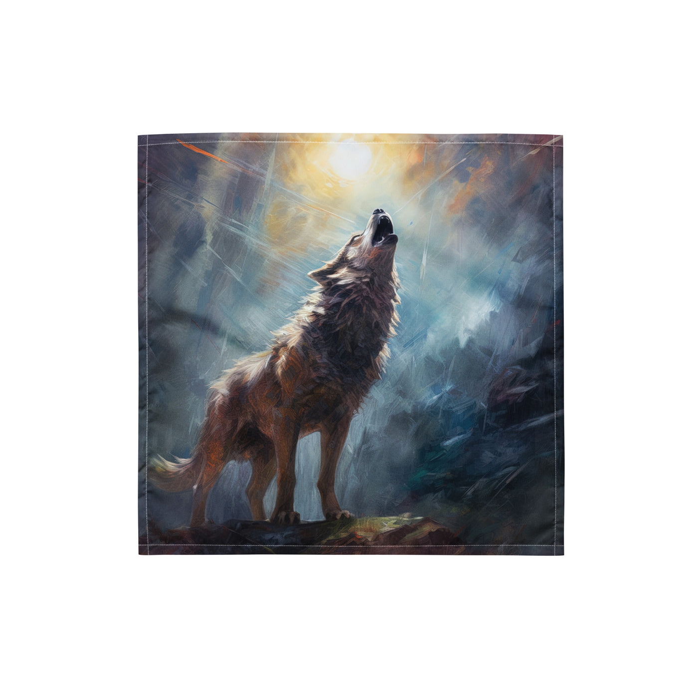 Heulender Wolf auf Berggipfel und Mond im Hintergrund – Abstrakte Malerei - Bandana (All-Over Print) camping xxx S