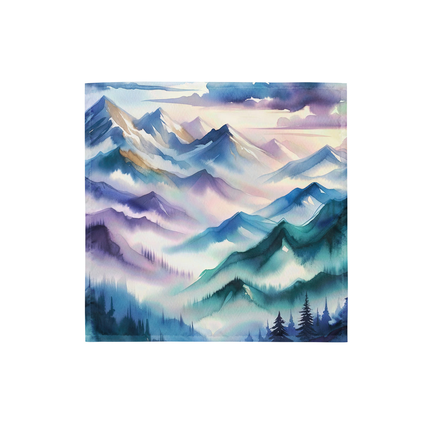 Ein Aquarellgemälde der Alpen in einem sanften, traumhaften Stil. Die Berge werden in Strichen mit Gold wiedergegeben - All-Over Print berge xxx yyy zzz S