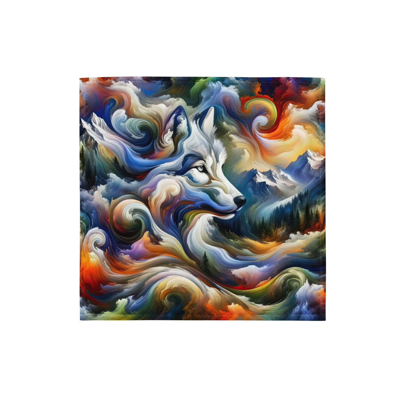 Abstraktes Alpen Gemälde: Wirbelnde Farben und Majestätischer Wolf, Silhouette (AN) - Bandana (All-Over Print) xxx yyy zzz S