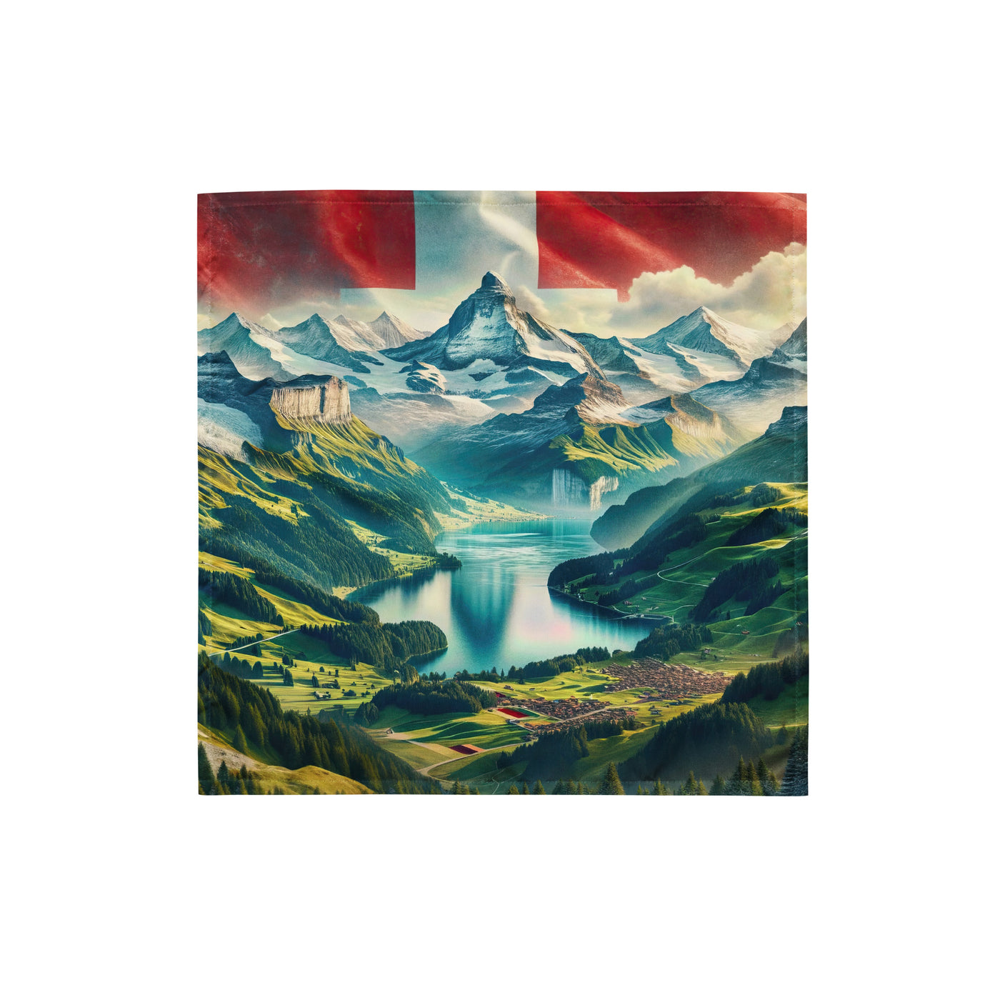 Berg Panorama: Schneeberge und Täler mit Schweizer Flagge - Bandana (All-Over Print) berge xxx yyy zzz S