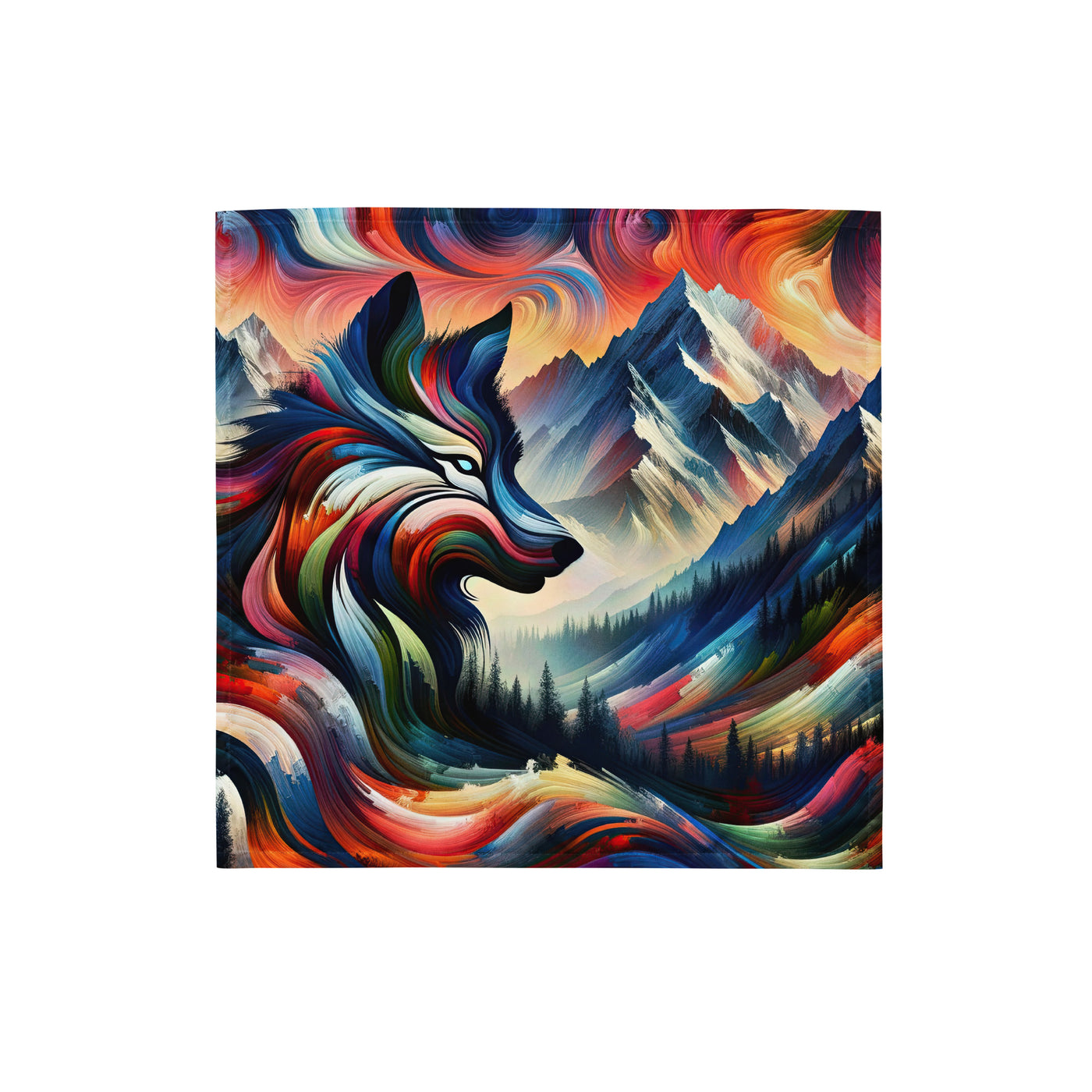 Abstrakte Kunst der Alpen mit majestätischer Wolfssilhouette. Lebendige, wirbelnde Farben, unvorhersehbare Muster (AN) - All-Over Print xxx yyy zzz S