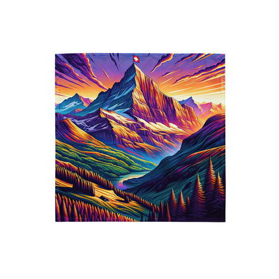 Bergpracht mit Schweizer Flagge: Farbenfrohe Illustration einer Berglandschaft - Bandana (All-Over Print) berge xxx yyy zzz S