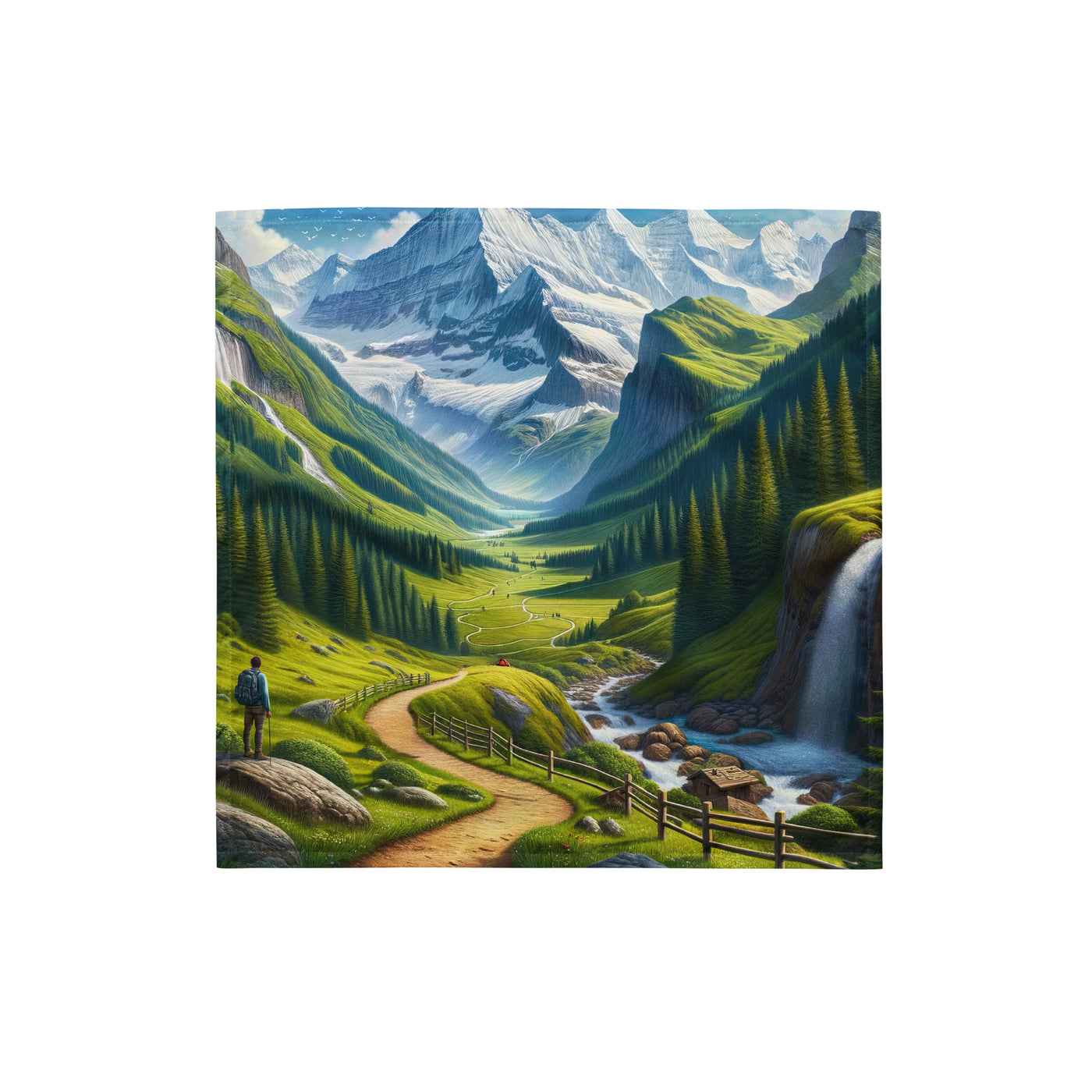 Wanderer in den Bergen und Wald: Digitale Malerei mit grünen kurvenreichen Pfaden - Bandana (All-Over Print) wandern xxx yyy zzz S