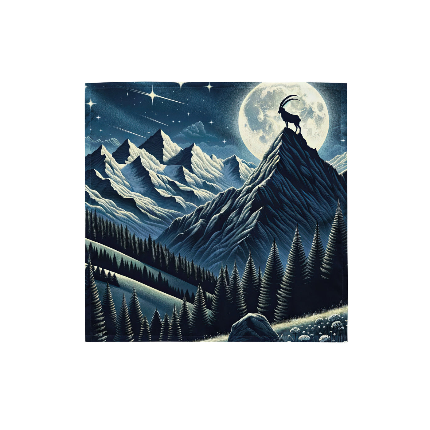 Steinbock in Alpennacht, silberne Berge und Sternenhimmel - Bandana (All-Over Print) berge xxx yyy zzz S