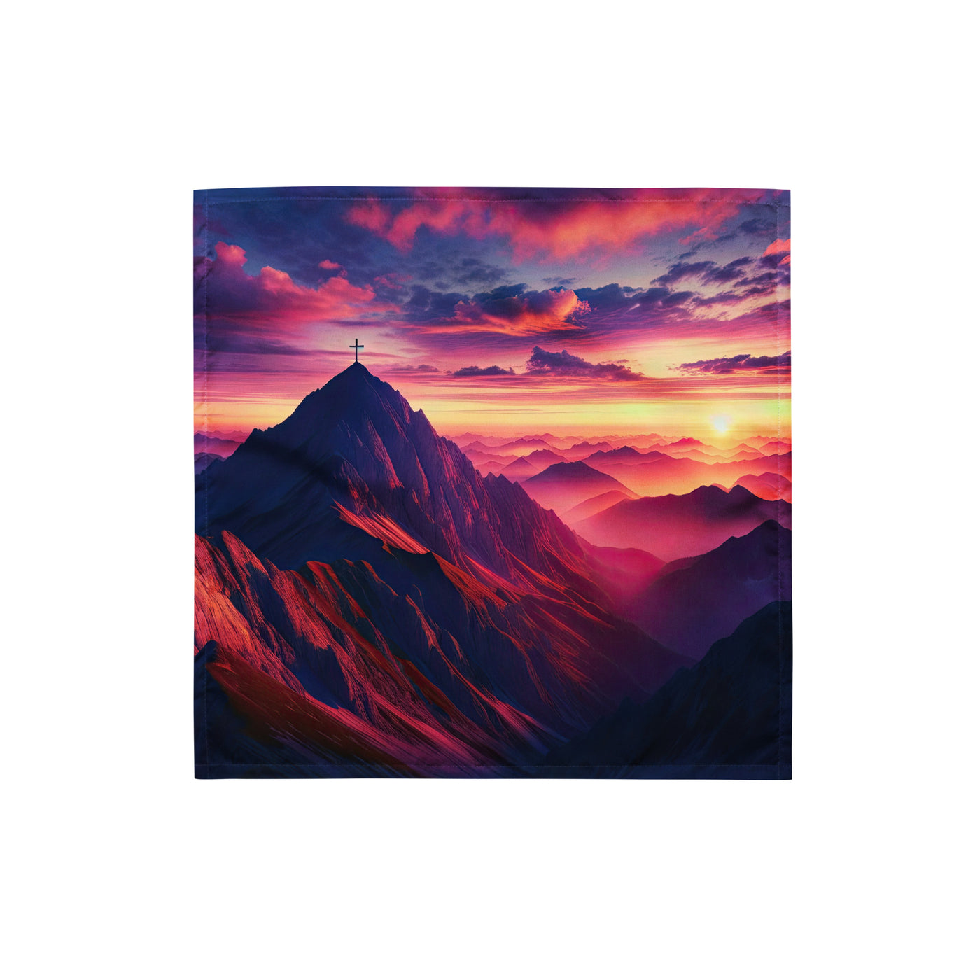 Dramatischer Alpen-Sonnenaufgang, Gipfelkreuz und warme Himmelsfarben - Bandana (All-Over Print) berge xxx yyy zzz S