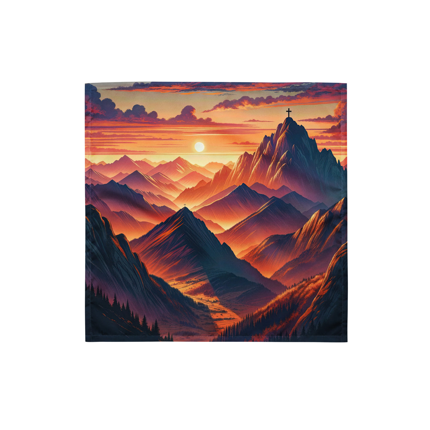 Dramatischer Alpen-Sonnenuntergang, Gipfelkreuz in Orange-Rosa - Bandana (All-Over Print) berge xxx yyy zzz S