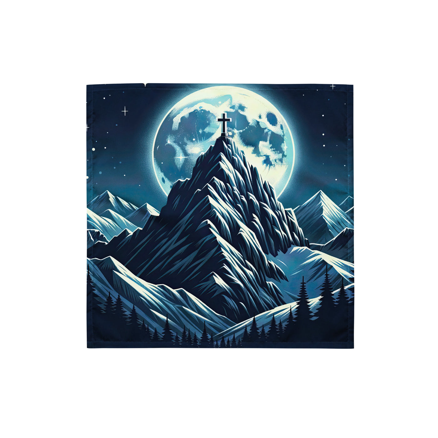 Mondnacht und Gipfelkreuz in den Alpen, glitzernde Schneegipfel - Bandana (All-Over Print) berge xxx yyy zzz S