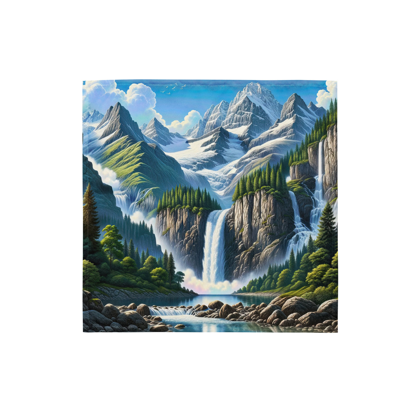 Illustration einer unberührten Alpenkulisse im Hochsommer. Wasserfall und See - Bandana (All-Over Print) berge xxx yyy zzz S