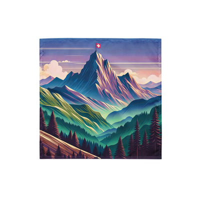 Harmonische Berglandschaft mit Schweizer Flagge auf Gipfel - Bandana (All-Over Print) berge xxx yyy zzz S