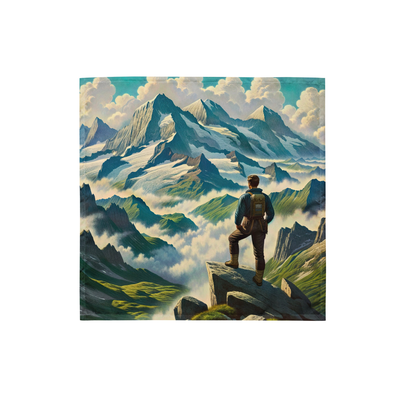 Panoramablick der Alpen mit Wanderer auf einem Hügel und schroffen Gipfeln - Bandana (All-Over Print) wandern xxx yyy zzz S