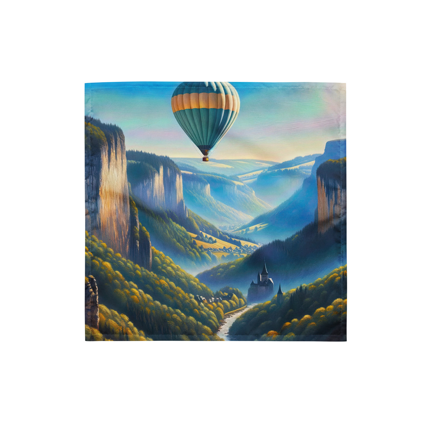 Ölgemälde einer ruhigen Szene in Luxemburg mit Heißluftballon und blauem Himmel - Bandana (All-Over Print) berge xxx yyy zzz S