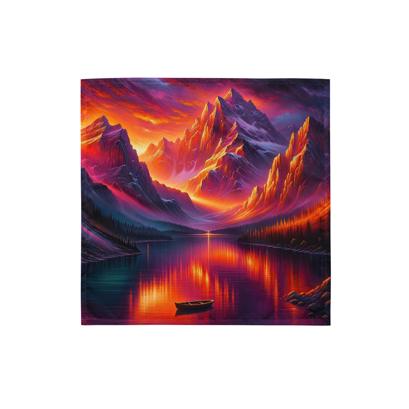 Ölgemälde eines Bootes auf einem Bergsee bei Sonnenuntergang, lebendige Orange-Lila Töne - Bandana (All-Over Print) berge xxx yyy zzz S