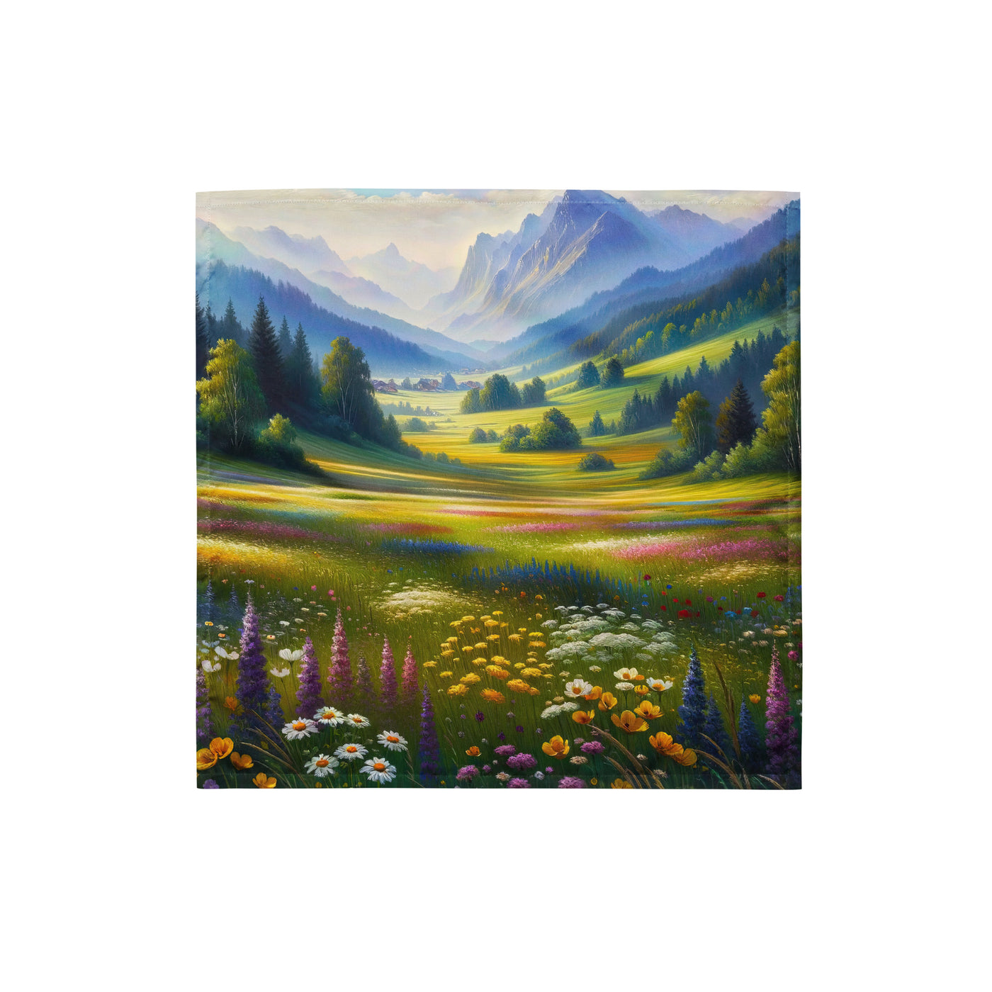 Ölgemälde einer Almwiese, Meer aus Wildblumen in Gelb- und Lilatönen - Bandana (All-Over Print) berge xxx yyy zzz S