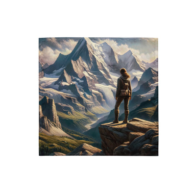 Ölgemälde der Alpengipfel mit Schweizer Abenteurerin auf Felsvorsprung - Bandana (All-Over Print) wandern xxx yyy zzz S