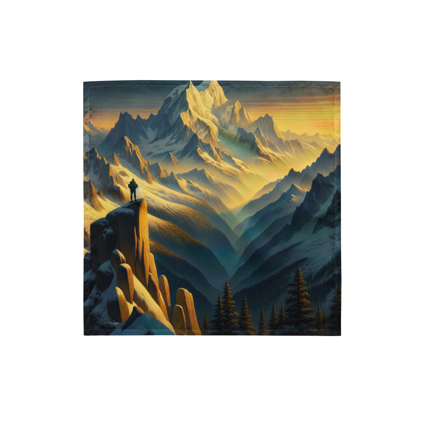 Ölgemälde eines Wanderers bei Morgendämmerung auf Alpengipfeln mit goldenem Sonnenlicht - Bandana (All-Over Print) wandern xxx yyy zzz S
