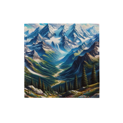 Panorama-Ölgemälde der Alpen mit schneebedeckten Gipfeln und schlängelnden Flusstälern - Bandana (All-Over Print) berge xxx yyy zzz S