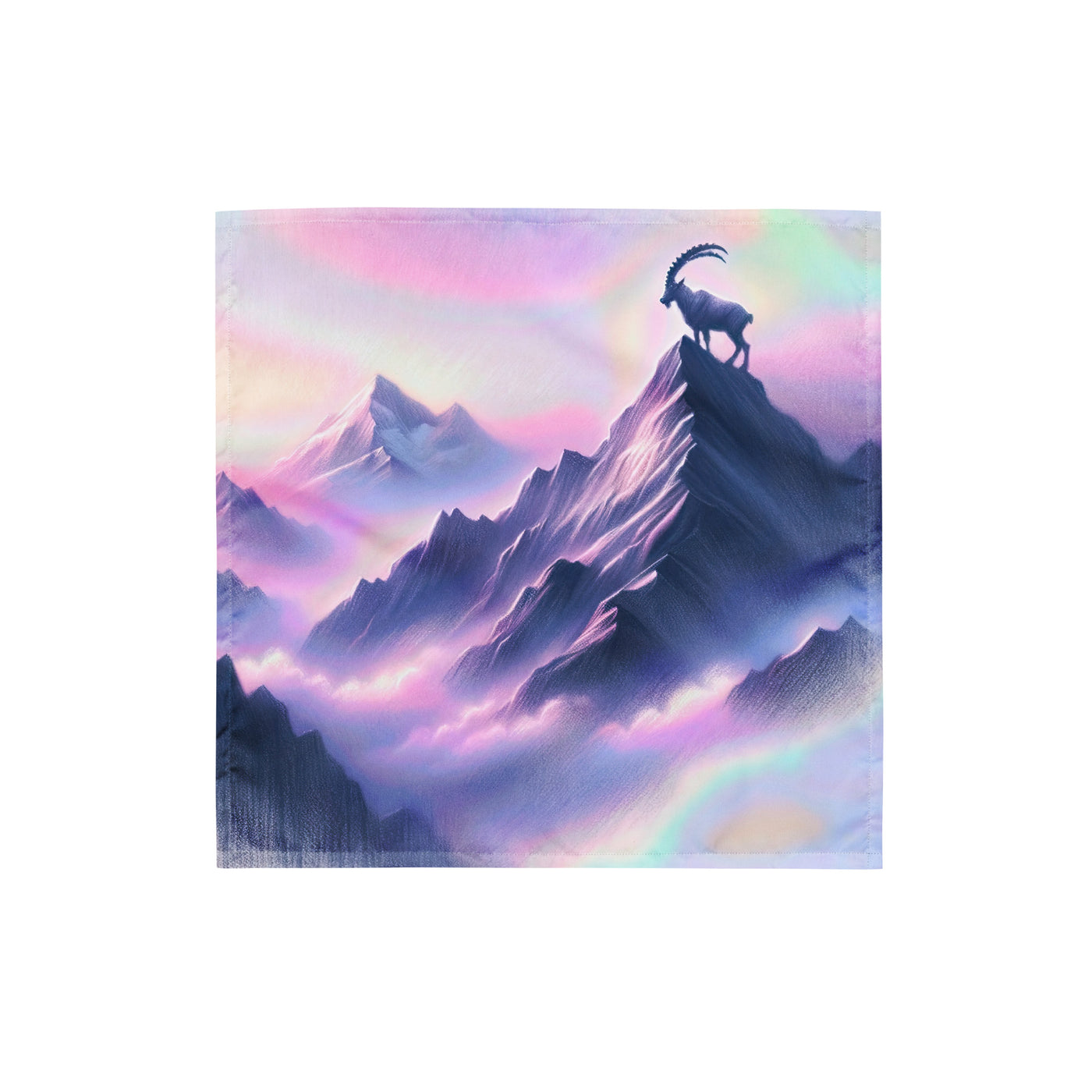 Pastellzeichnung der Alpen im Morgengrauen mit Steinbock in Rosa- und Lavendeltönen - Bandana (All-Over Print) berge xxx yyy zzz S