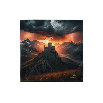Foto einer Alpenburg bei stürmischem Sonnenuntergang, dramatische Wolken und Sonnenstrahlen - Bandana (All-Over Print) berge xxx yyy zzz S
