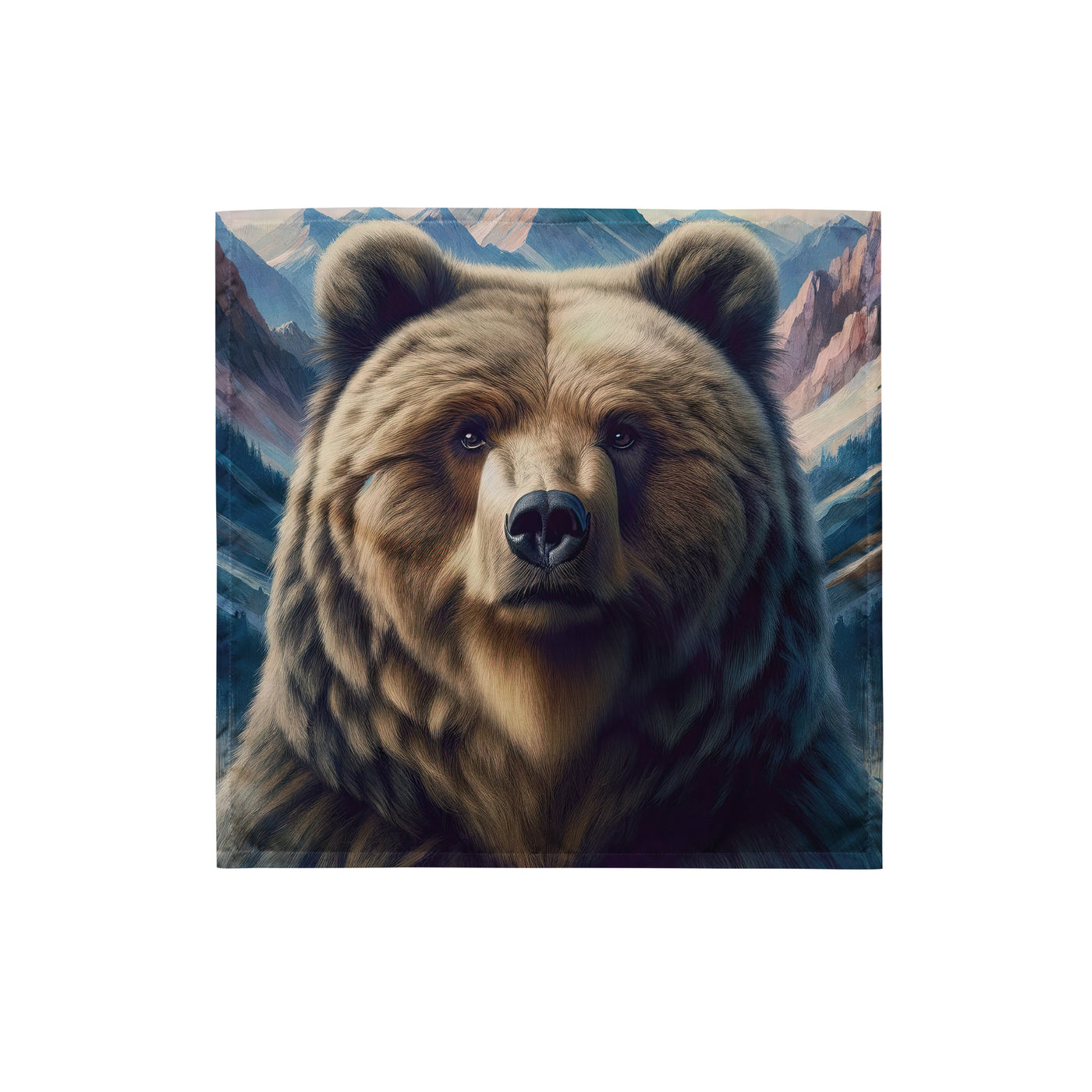 Foto eines Bären vor abstrakt gemalten Alpenbergen, Oberkörper im Fokus - Bandana (All-Over Print) camping xxx yyy zzz S