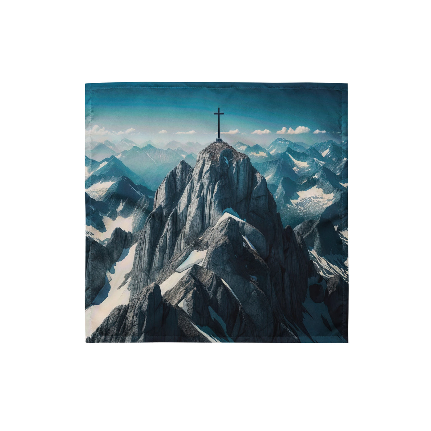 Foto der Alpen mit Gipfelkreuz an einem klaren Tag, schneebedeckte Spitzen vor blauem Himmel - Bandana (All-Over Print) berge xxx yyy zzz S