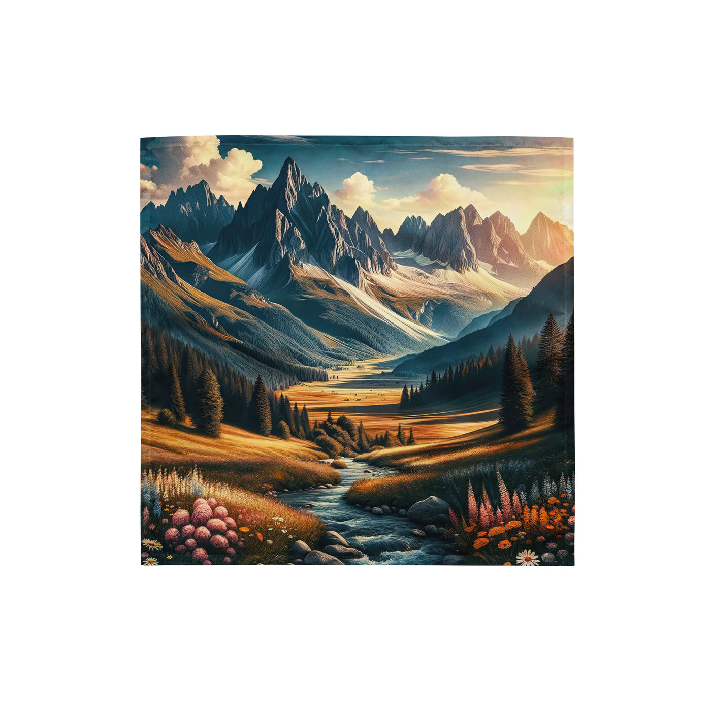 Quadratisches Kunstwerk der Alpen, majestätische Berge unter goldener Sonne - Bandana (All-Over Print) berge xxx yyy zzz S