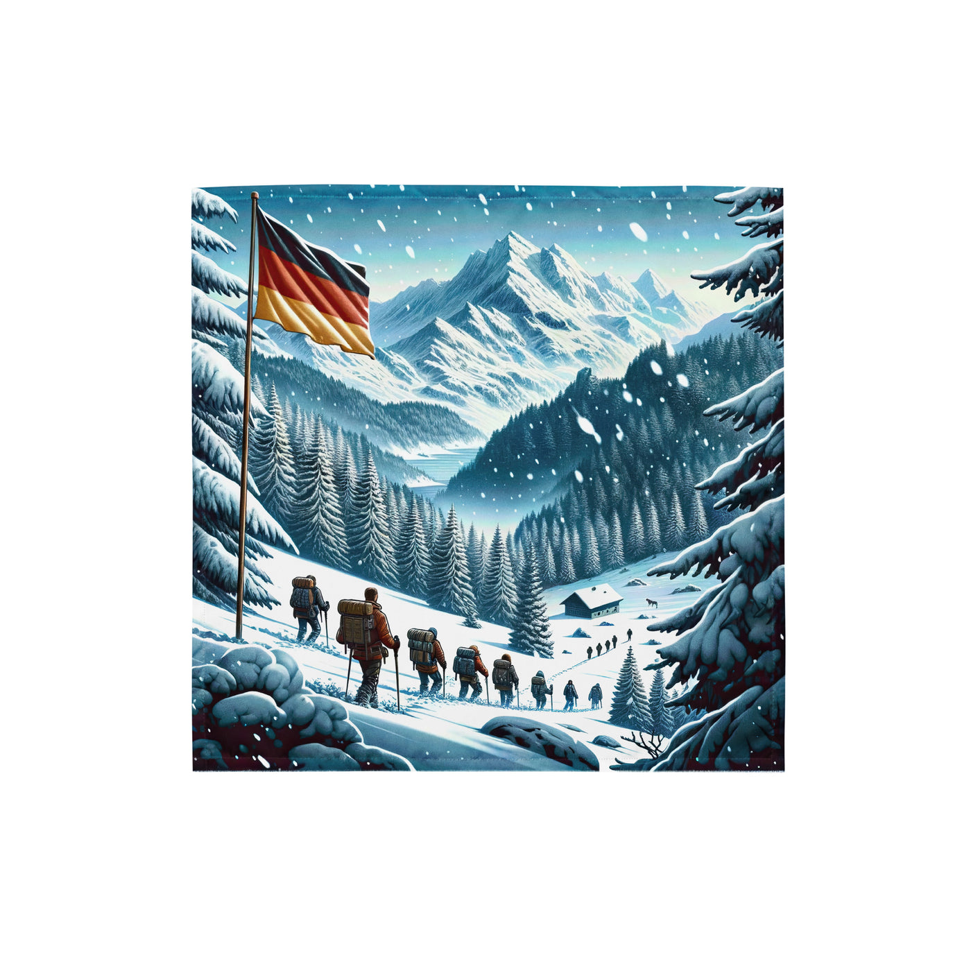 Quadratische Winterillustration der Alpen mit deutscher Flagge und Wanderteam - Bandana (All-Over Print) wandern xxx yyy zzz S