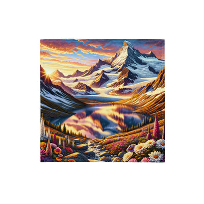 Quadratische Illustration der Alpen mit schneebedeckten Gipfeln und Wildblumen - Bandana (All-Over Print) berge xxx yyy zzz S