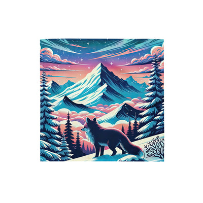Vektorgrafik eines alpinen Winterwunderlandes mit schneebedeckten Kiefern und einem Fuchs - Bandana (All-Over Print) camping xxx yyy zzz S