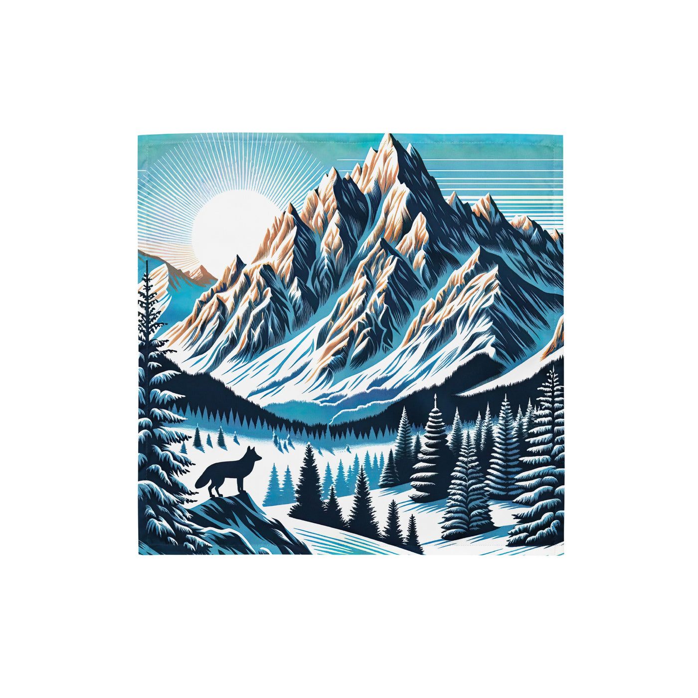 Vektorgrafik eines Wolfes im winterlichen Alpenmorgen, Berge mit Schnee- und Felsmustern - Bandana (All-Over Print) berge xxx yyy zzz S