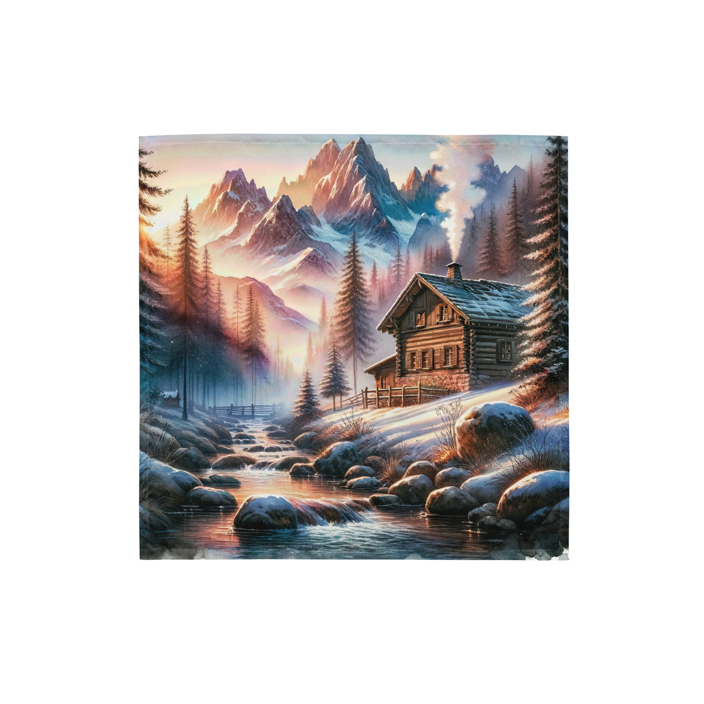 Aquarell einer Alpenszene im Morgengrauen, Haus in den Bergen - Bandana (All-Over Print) berge xxx yyy zzz S
