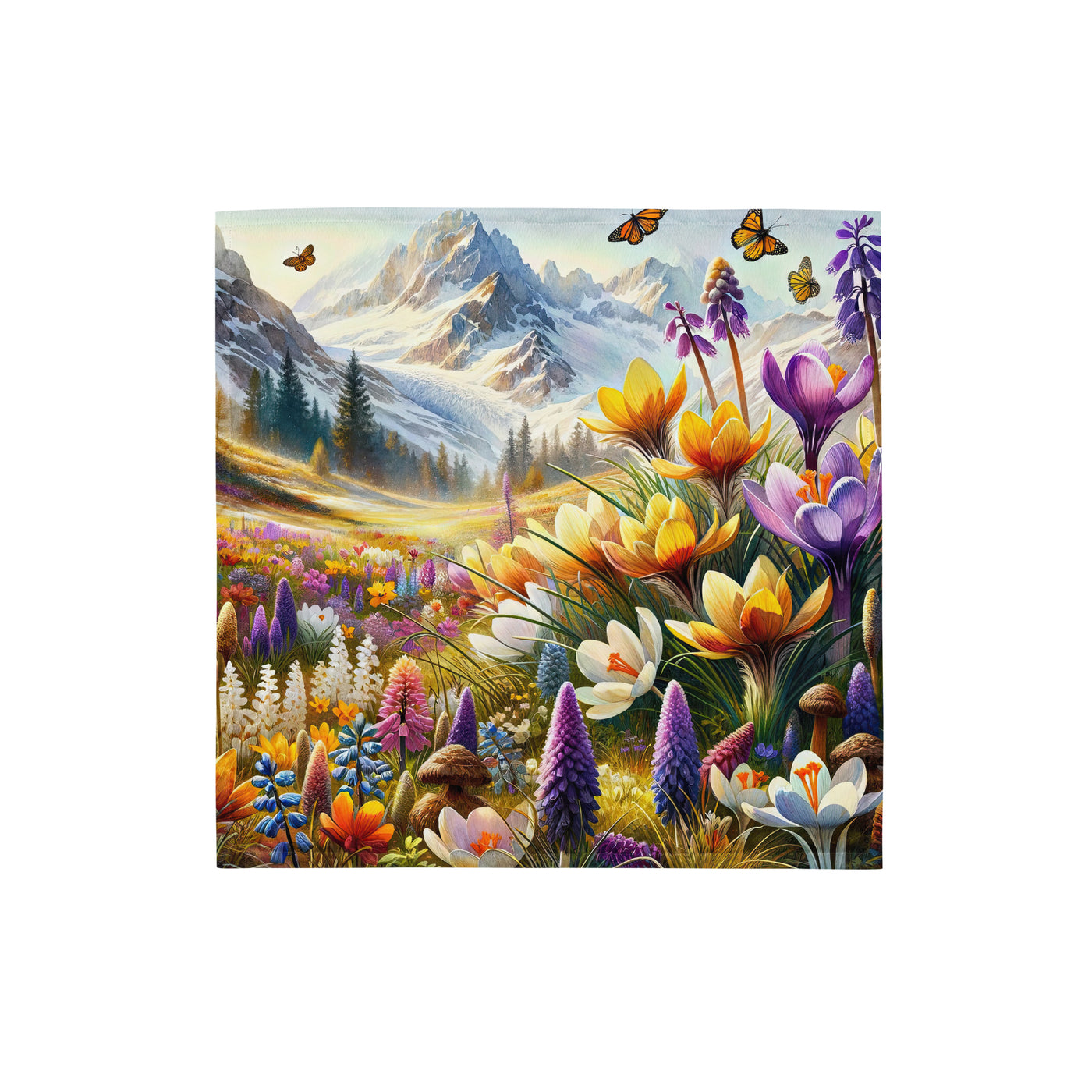 Aquarell einer ruhigen Almwiese, farbenfrohe Bergblumen in den Alpen - Bandana (All-Over Print) berge xxx yyy zzz S