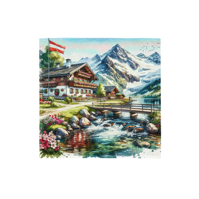Aquarell der frühlingshaften Alpenkette mit österreichischer Flagge und schmelzendem Schnee - Bandana (All-Over Print) berge xxx yyy zzz S