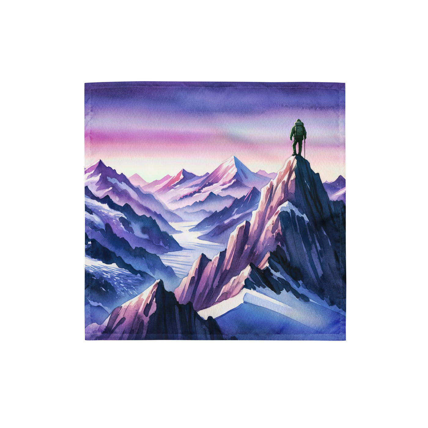 Aquarell eines Bergsteigers auf einem Alpengipfel in der Abenddämmerung - Bandana (All-Over Print) wandern xxx yyy zzz S