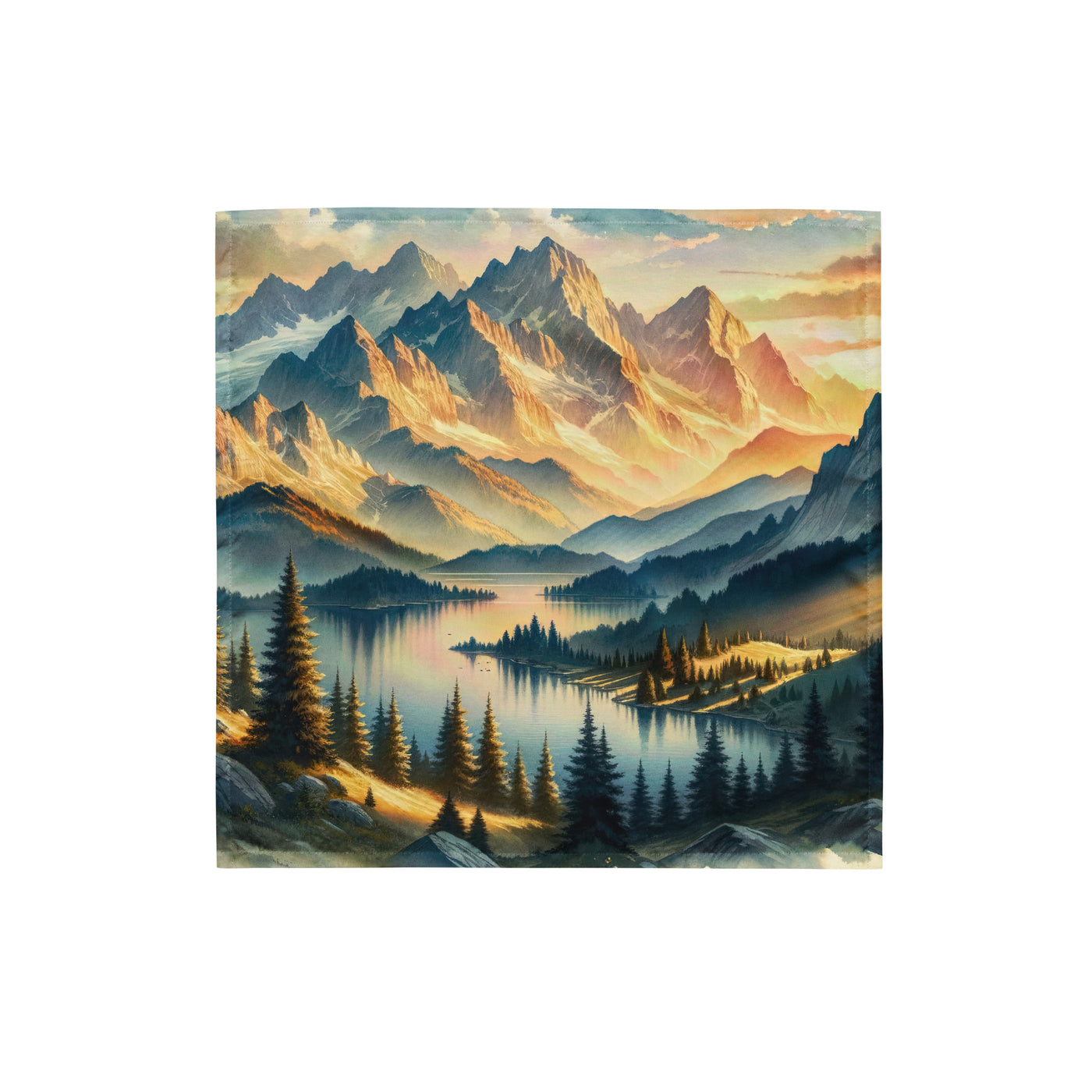 Aquarell der Alpenpracht bei Sonnenuntergang, Berge im goldenen Licht - Bandana (All-Over Print) berge xxx yyy zzz S