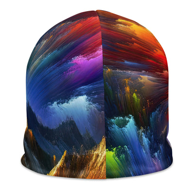 Alpen im Farbsturm mit erleuchtetem Wanderer - Abstrakt - Beanie (All-Over Print) wandern xxx yyy zzz