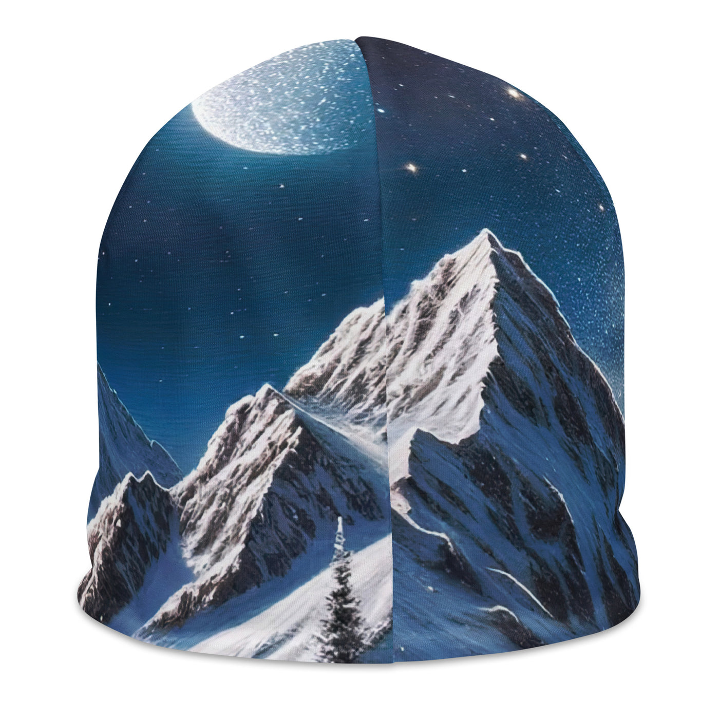 Sternennacht und Eisbär: Acrylgemälde mit Milchstraße, Alpen und schneebedeckte Gipfel - Beanie (All-Over Print) camping xxx yyy zzz