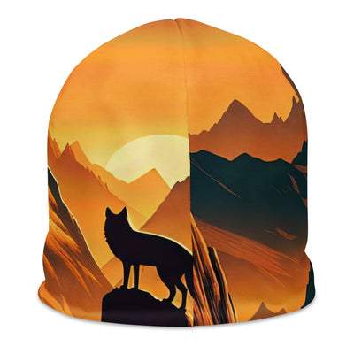 Fuchs in Alpen-Sonnenuntergang, goldene Berge und tiefe Täler - Beanie (All-Over Print) camping xxx yyy zzz