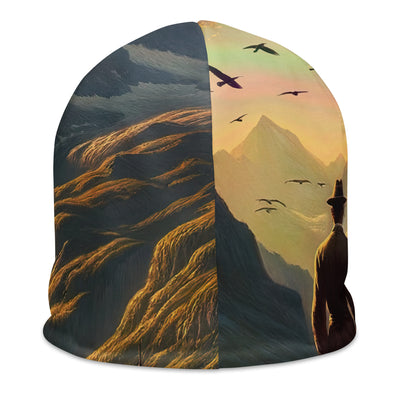 Ölgemälde eines Schweizer Wanderers in den Alpen bei goldenem Sonnenlicht - Beanie (All-Over Print) wandern xxx yyy zzz