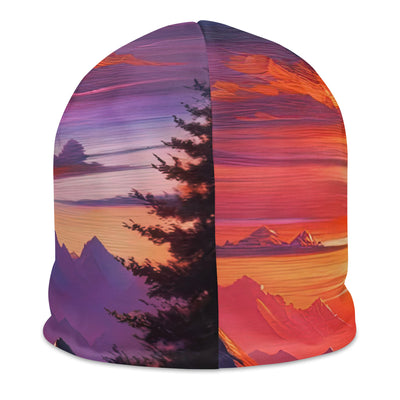 Ölgemälde der Alpenlandschaft im ätherischen Sonnenuntergang, himmlische Farbtöne - Beanie (All-Over Print) berge xxx yyy zzz