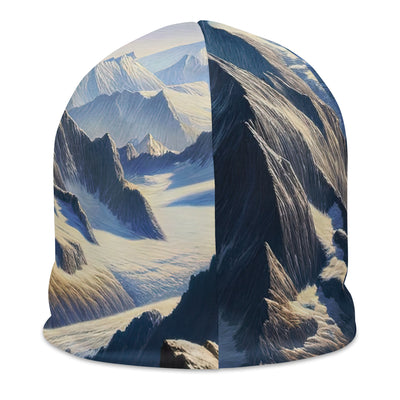 Ölgemälde der Alpen mit hervorgehobenen zerklüfteten Geländen im Licht und Schatten - Beanie (All-Over Print) berge xxx yyy zzz