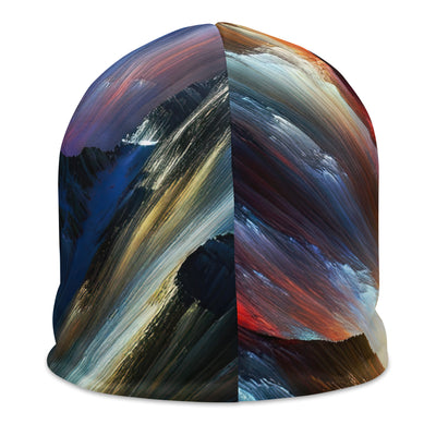 Foto der Alpen in abstrakten Farben mit Bergsteigersilhouette - Beanie (All-Over Print) wandern xxx yyy zzz