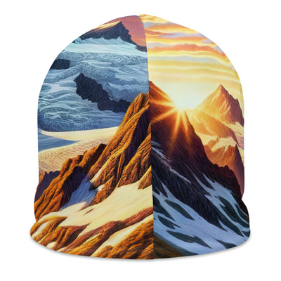 Quadratische Illustration der Alpen mit schneebedeckten Gipfeln und Wildblumen - Beanie (All-Over Print) berge xxx yyy zzz