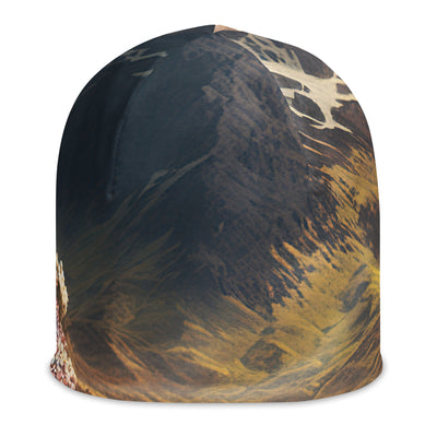 Epischer Berg, steiniger Weg und Blumen - Realistische Malerei - Beanie (All-Over Print) berge xxx L