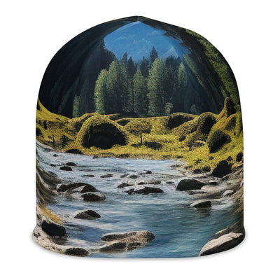 Österreichische Alpen und steiniger Bach - Beanie (All-Over Print) berge xxx